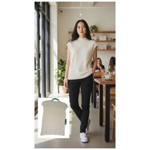 NWT Worthington Women's size XS Mock Neck Sleeveless Ivory Athleisure Knit Top